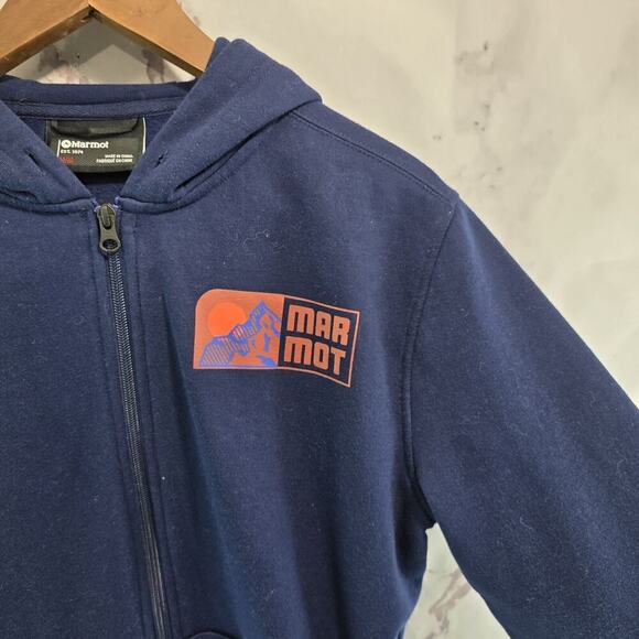Marmot Hoodie Mens Medium Blue Full Zip Sweatshirt Jacket Logo Cotton - Picture 11 of 12